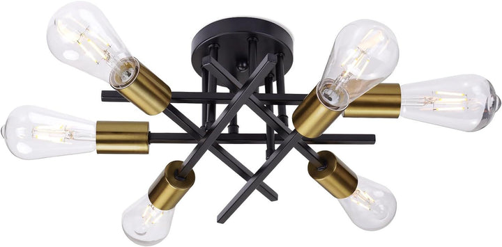 Modern Industrial Crossbar Vier-Licht Semi-Flush Deckenleuchte