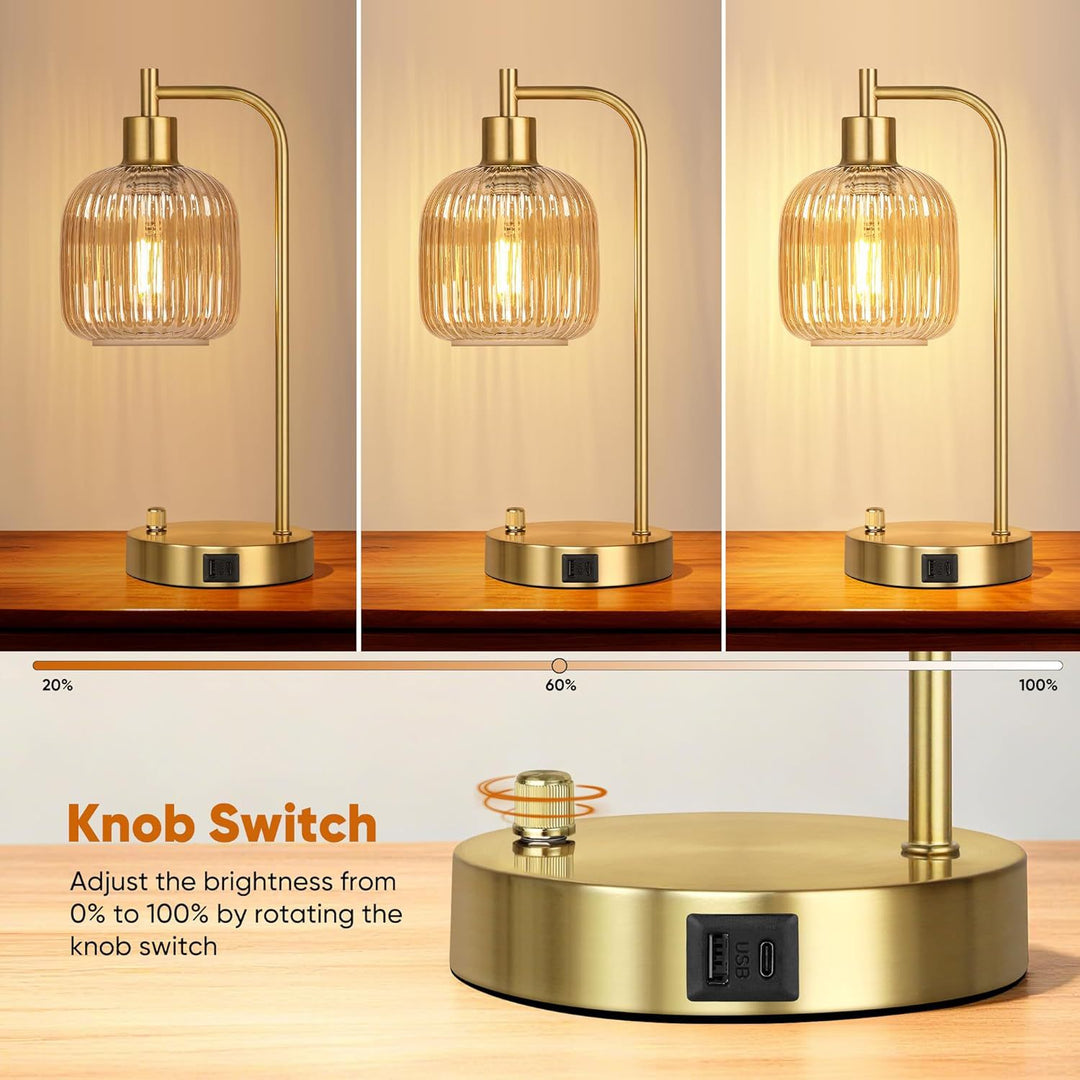 Moderne Glas-Tischlampe mit USB-Ladeanschluss