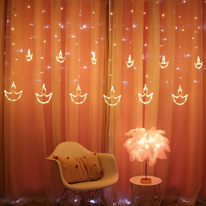 LED Acryl Hängende Weihnachtsvorhang Lichterset mit Rentier Baum Glocke und Stern Ornamenten
