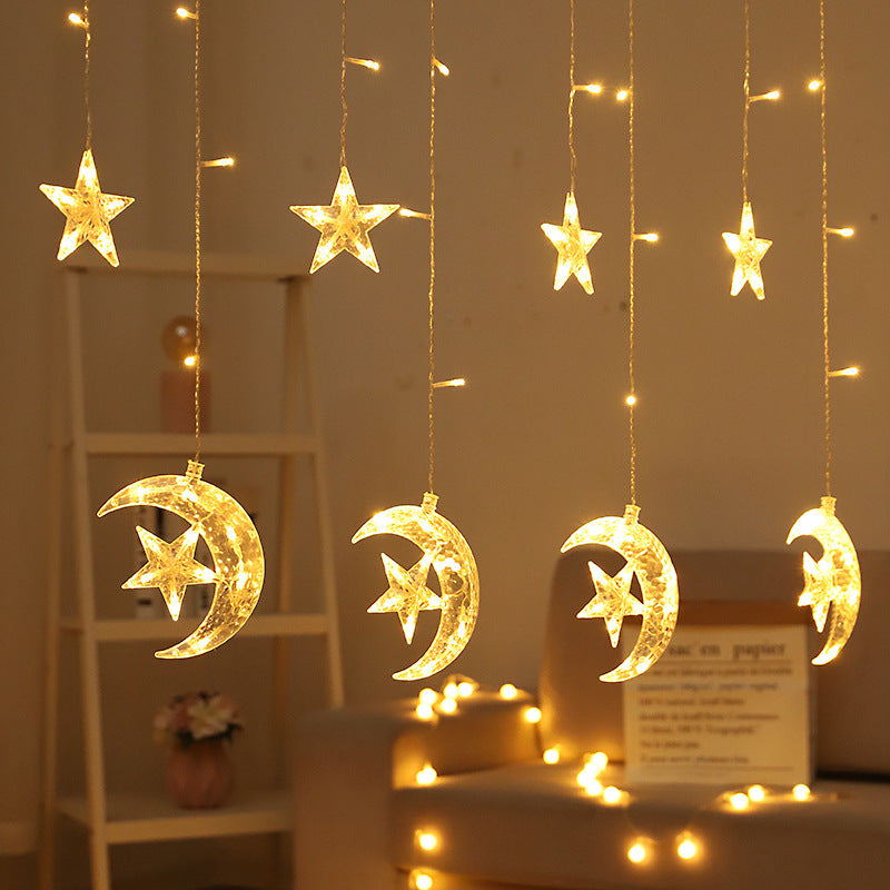 LED Acryl Hängende Weihnachtsvorhang Lichterset mit Rentier Baum Glocke und Stern Ornamenten