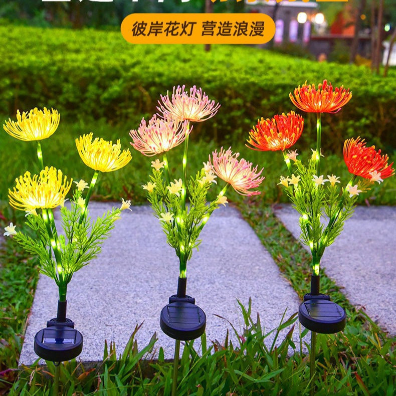 Realistische Solar-LED-Gartenblumenstecker mit Chrysanthemenblüte und flexiblem wasserdichtem Stängel