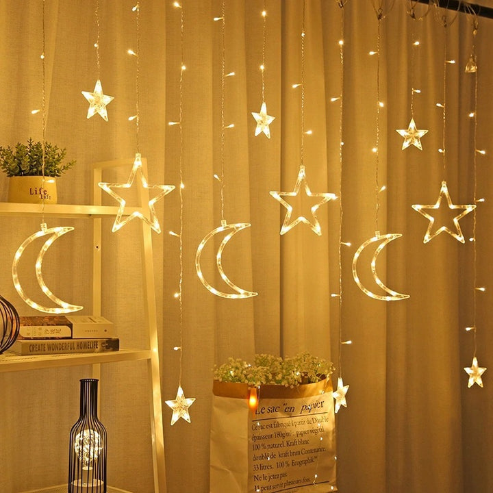 LED Acryl Hängende Weihnachtsvorhang Lichterset mit Rentier Baum Glocke und Stern Ornamenten