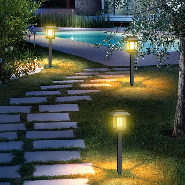Outdoor Solar LED Gartenstecker Laterne mit Pagoda-Gitter und farbwechselndem Stimmungslicht