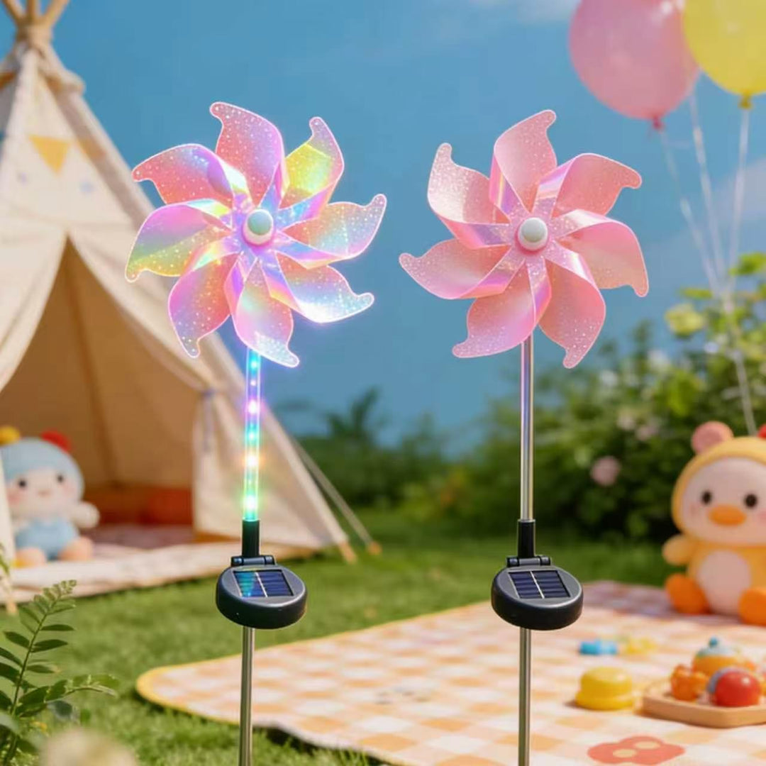 Solarbetriebene LED irideszierende Blumen-Windmühle Gartenstecker