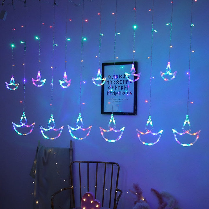 LED Acryl Hängende Weihnachtsvorhang Lichterset mit Rentier Baum Glocke und Stern Ornamenten