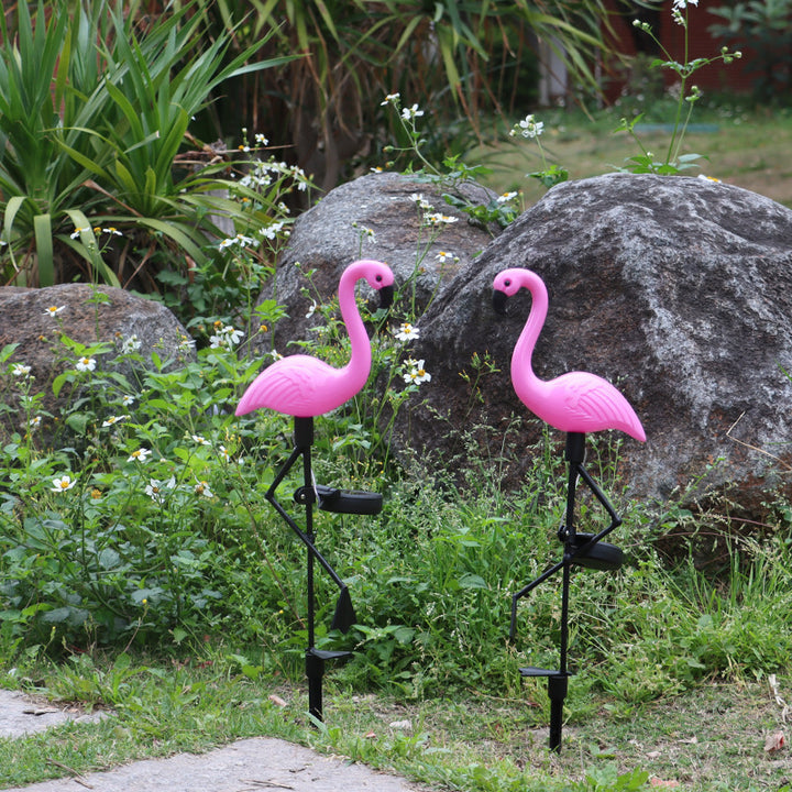 Dekorative solarbetriebene Flamingo-Gartensteckdose mit verstellbarem Tablett und Spike-Befestigung