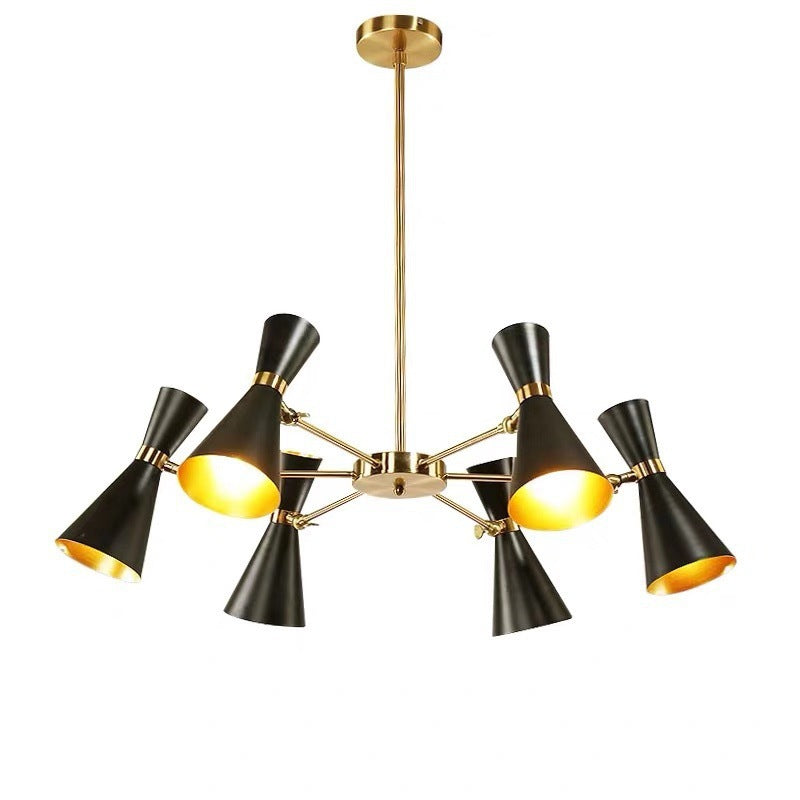 Mid-Century Sechs-Arm Doppel-Kegel Kronleuchter mit einstellbaren Schwenk-Schirmen