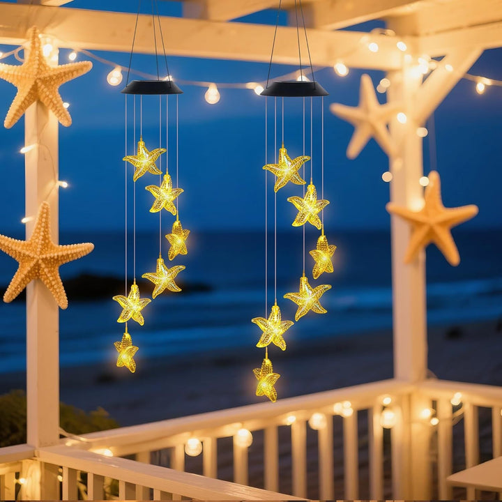 Dekorative Solar LED Seestern Windspiel Hängelampe Gartenlichter