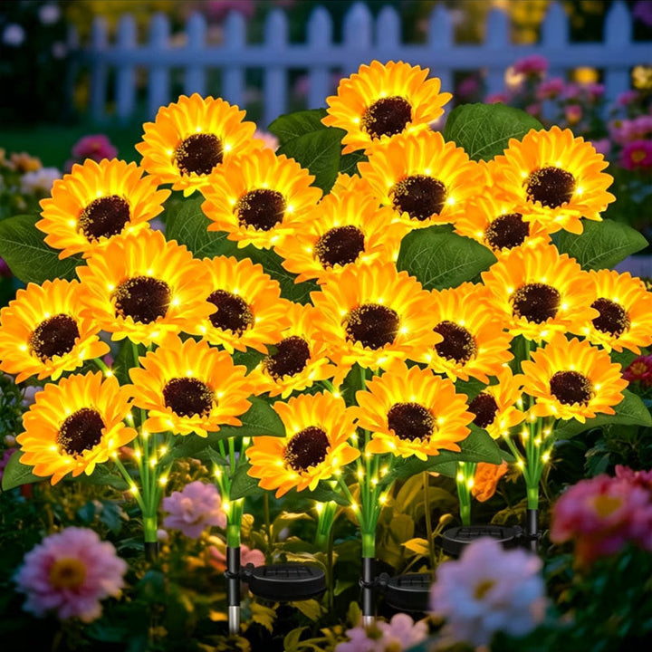 Solarbetriebene LED-Sonnenblumen-Gartenstehlampe mit wasserdichtem Panel und verstellbarem Stengel