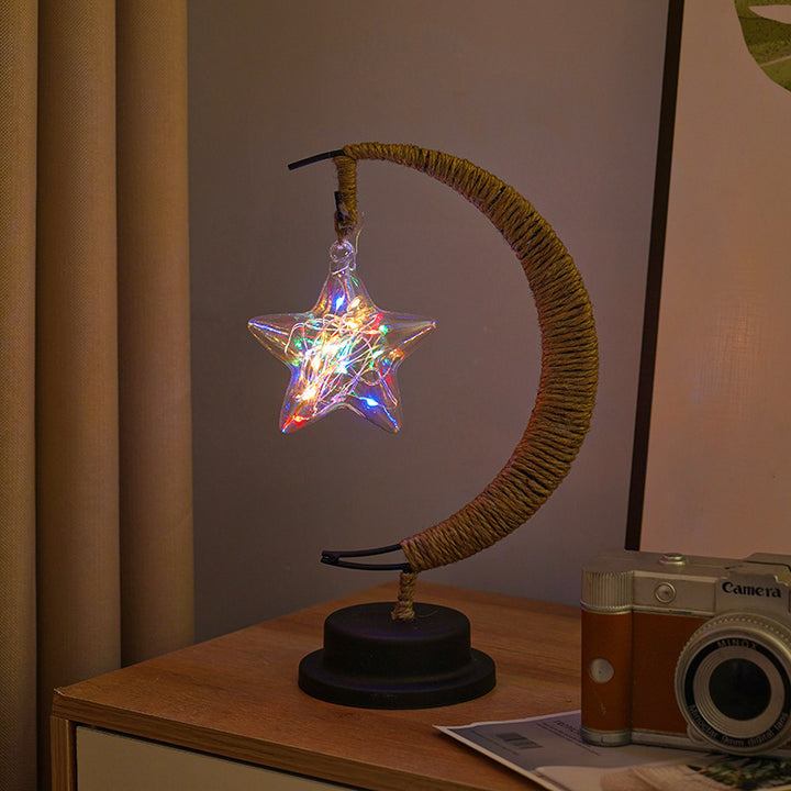 Dekorative Glas-Apfel-LED-Tischlampe mit Mondform-Seilumwickelständer