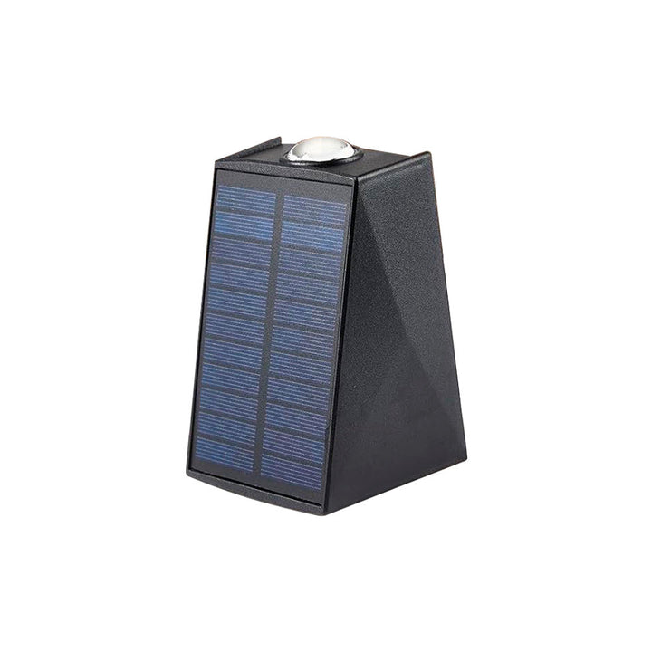 Abgewinkelte bi-direktionale Solar-LED-Wandleuchte-Downlight mit integriertem Photovoltaikpanel und Prismenlinse
