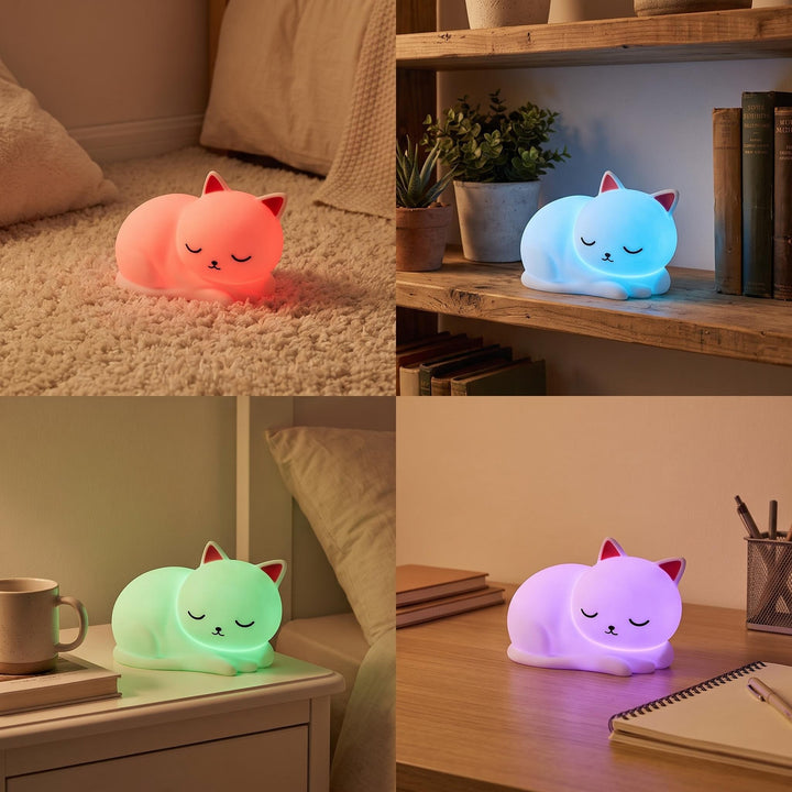 Silicone Schlafende Katze LED Nachtlampe mit Touch-Dimmung USB wiederaufladbar