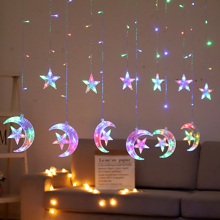 LED Acryl Hängende Weihnachtsvorhang Lichterset mit Rentier Baum Glocke und Stern Ornamenten