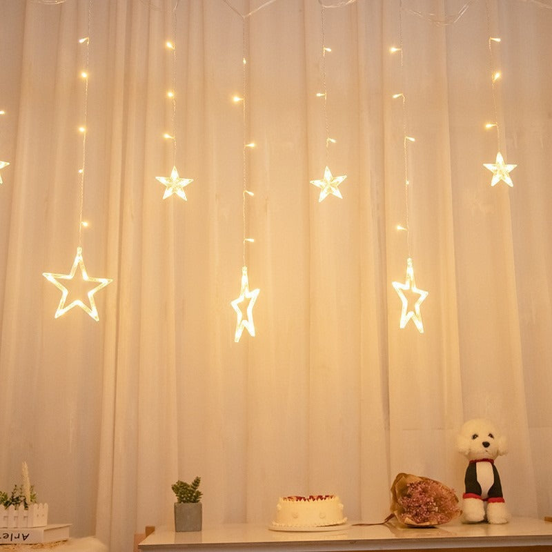 Hängende Stern- und Halbmond-LED-Vorhang-Lichterkette für Schlafzimmer-Ambiente