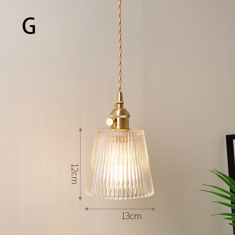 Fluted Glass Pendant Lamp mit Vintage Messingfassung