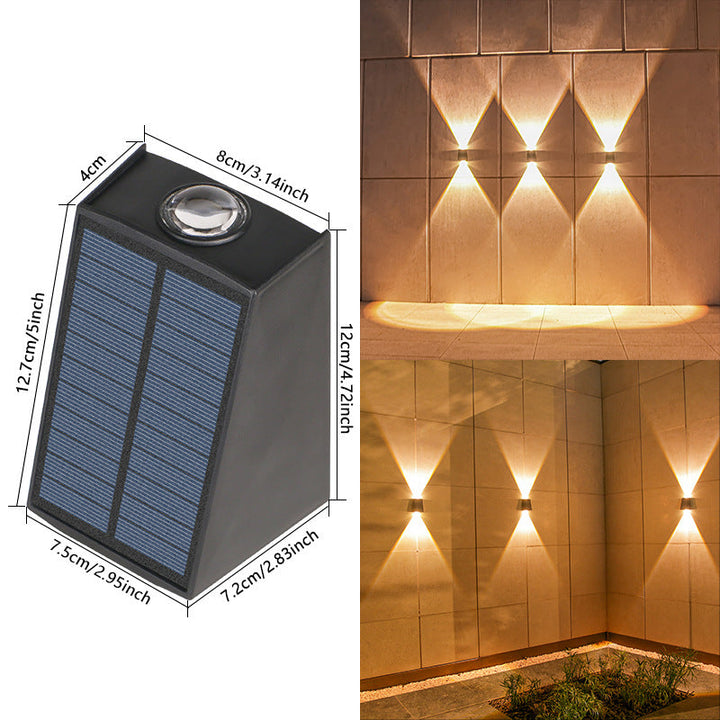 Abgewinkelte bi-direktionale Solar-LED-Wandleuchte-Downlight mit integriertem Photovoltaikpanel und Prismenlinse