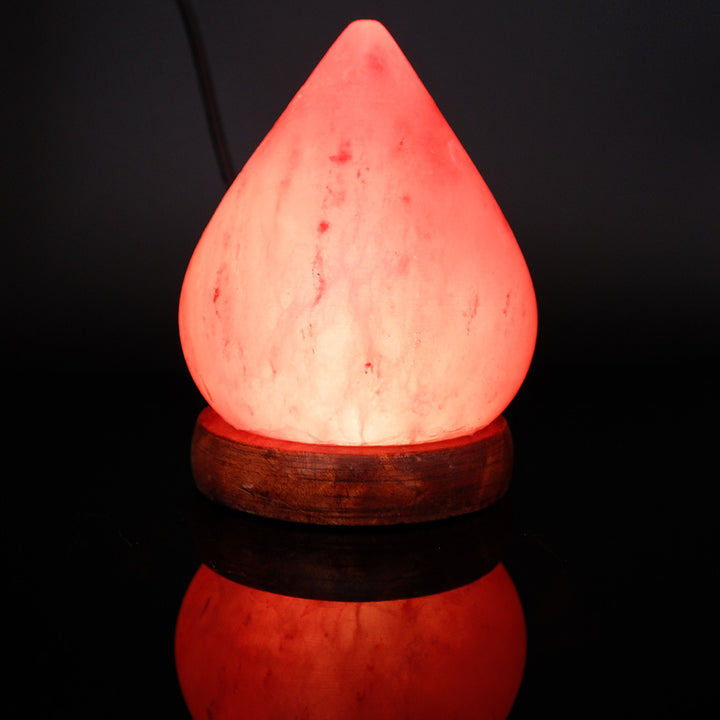 Himalayan Saltkristall-Sphärenlampe mit farbwechselnder LED und natürlicher Holzbasis
