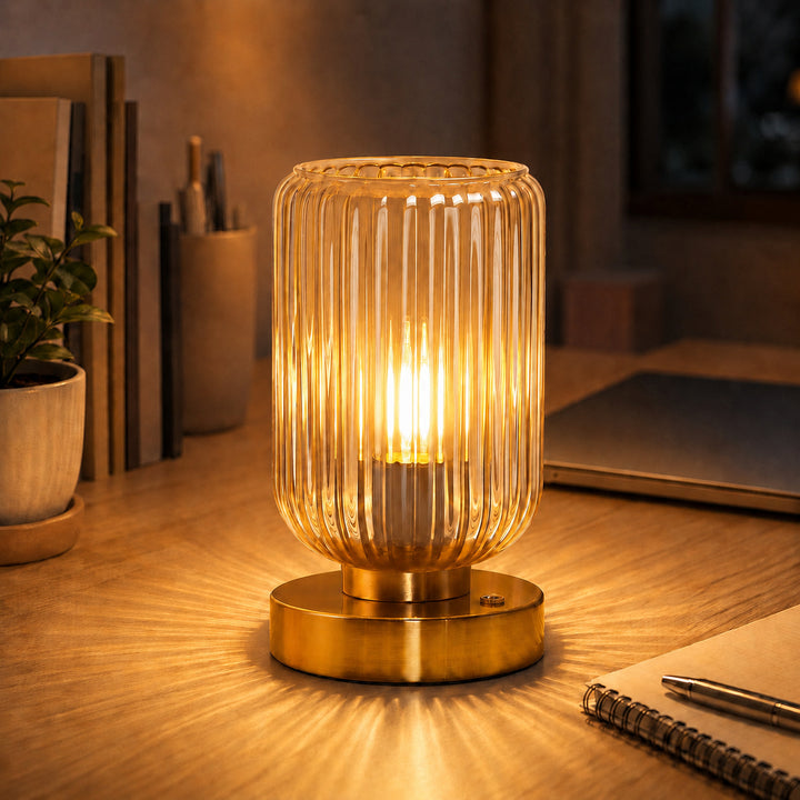 Vintage Glas Tischlampe mit Goldbasis