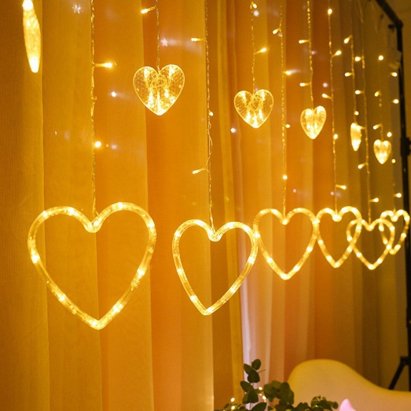 Hängende Stern- und Halbmond-LED-Vorhang-Lichterkette für Schlafzimmer-Ambiente