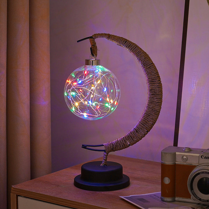 Dekorative Glas-Apfel-LED-Tischlampe mit Mondform-Seilumwickelständer