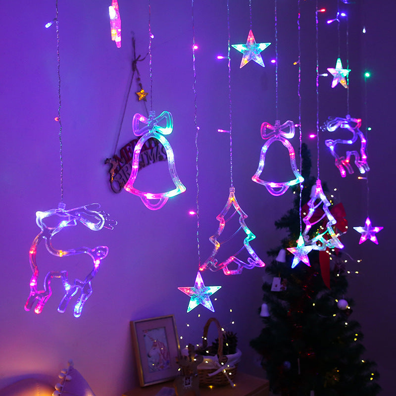 LED Acryl Hängende Weihnachtsvorhang Lichterset mit Rentier Baum Glocke und Stern Ornamenten