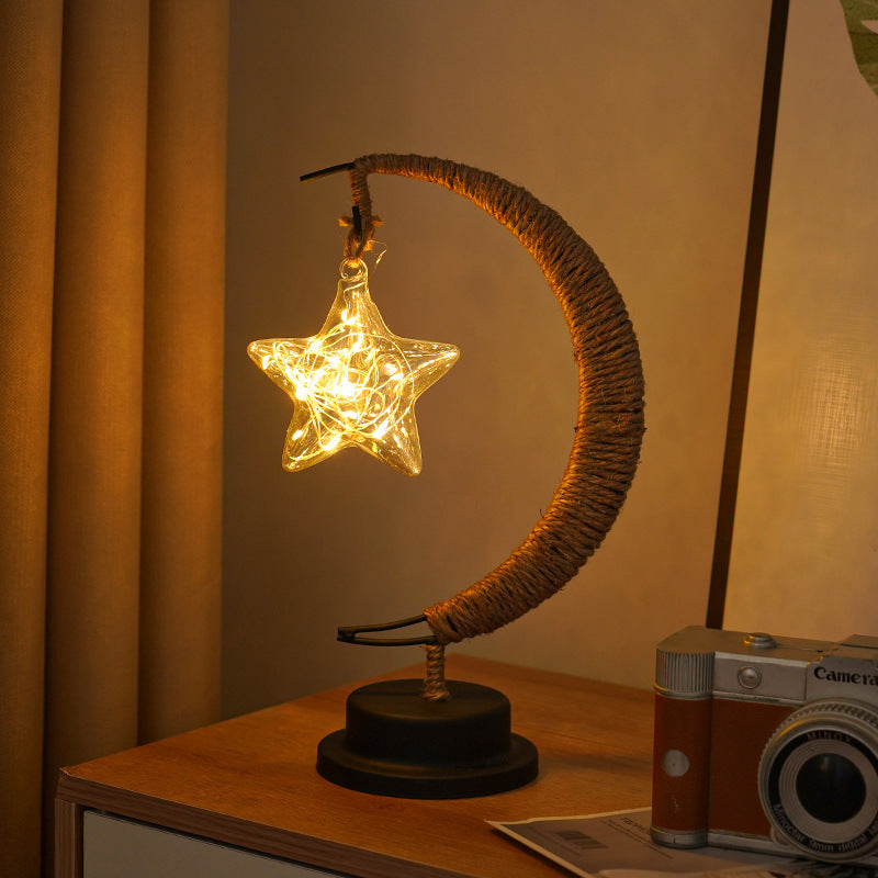 Dekorative Glas-Apfel-LED-Tischlampe mit Mondform-Seilumwickelständer