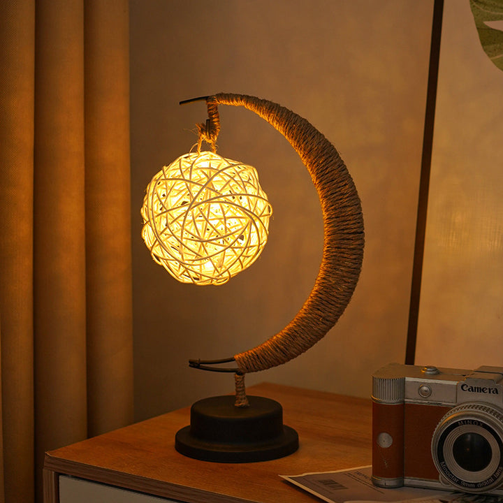 Dekorative Glas-Apfel-LED-Tischlampe mit Mondform-Seilumwickelständer