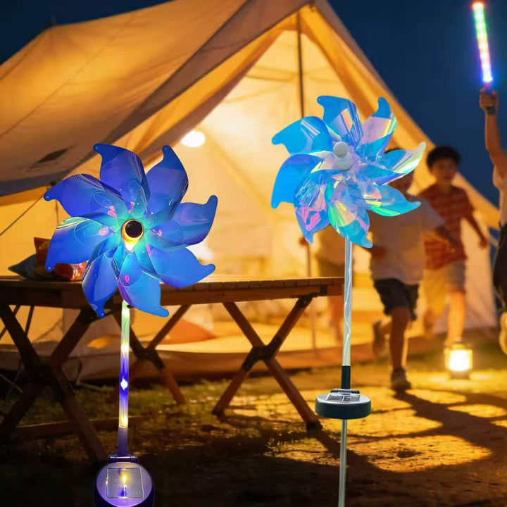 Solarbetriebene LED irideszierende Blumen-Windmühle Gartenstecker