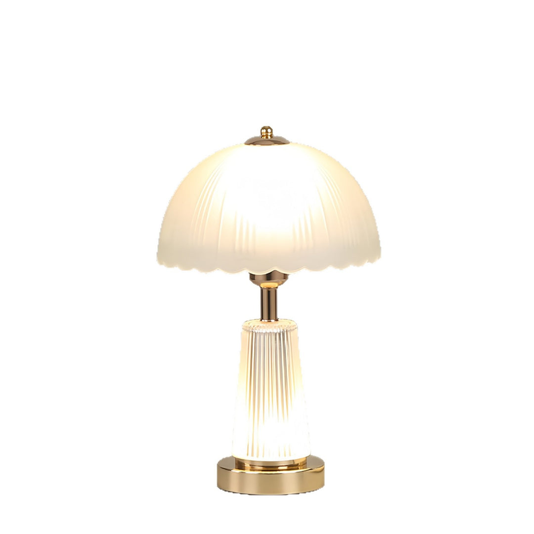 Elegante Tischlampe mit kunsthandwerklich geflammtem Schirm