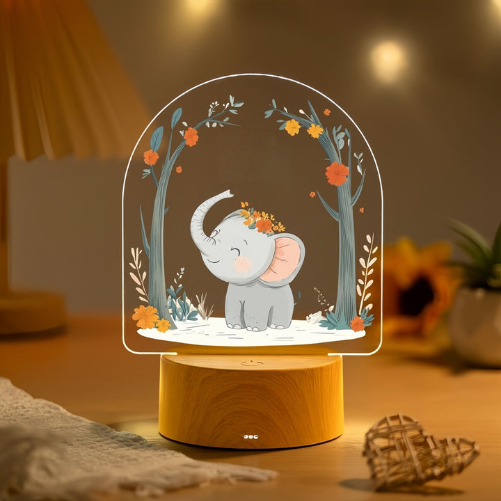 Kinder LED Acryl Nachtlicht mit süßer Pony-Illustration und Holzsockel