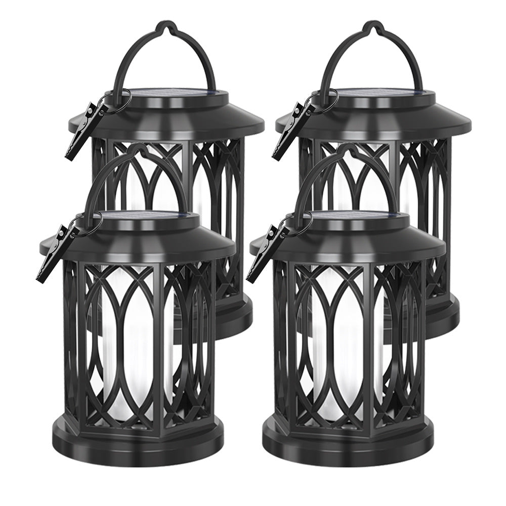Outdoor Solar-Betriebene Metall Hängeleuchte mit dekorativer Gitter und Flacker-LED-Kerze