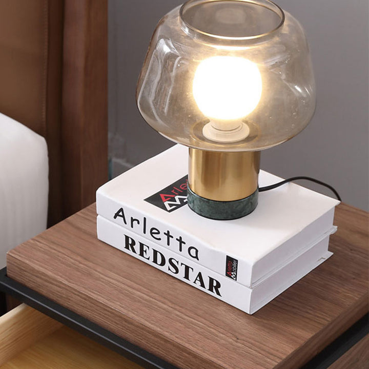 Geometrische Glas Tischlampe mit Messing- und Marmorfuß