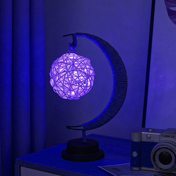 Dekorative Glas-Apfel-LED-Tischlampe mit Mondform-Seilumwickelständer
