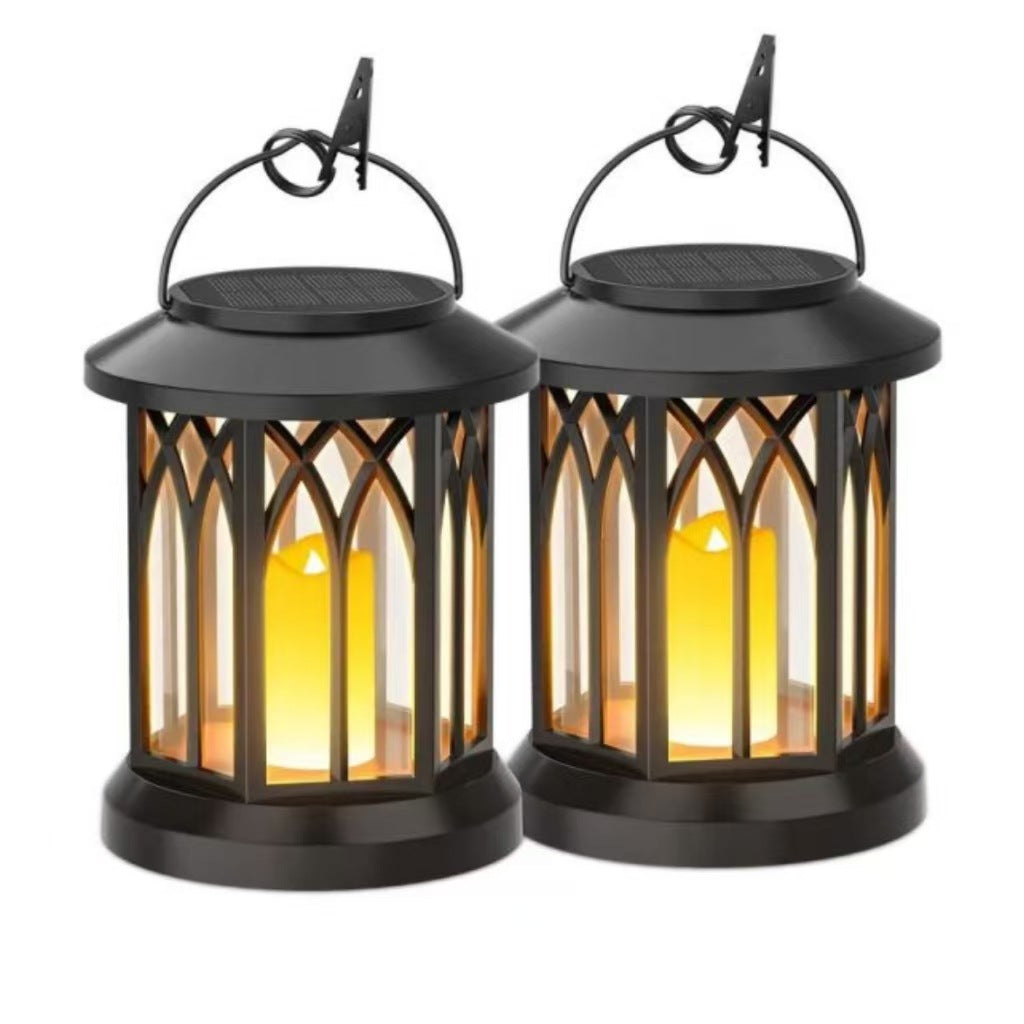 Solarbetriebene hängende LED-Laterne Set mit flackernder flameless Kerze und Metallclip-Haken
