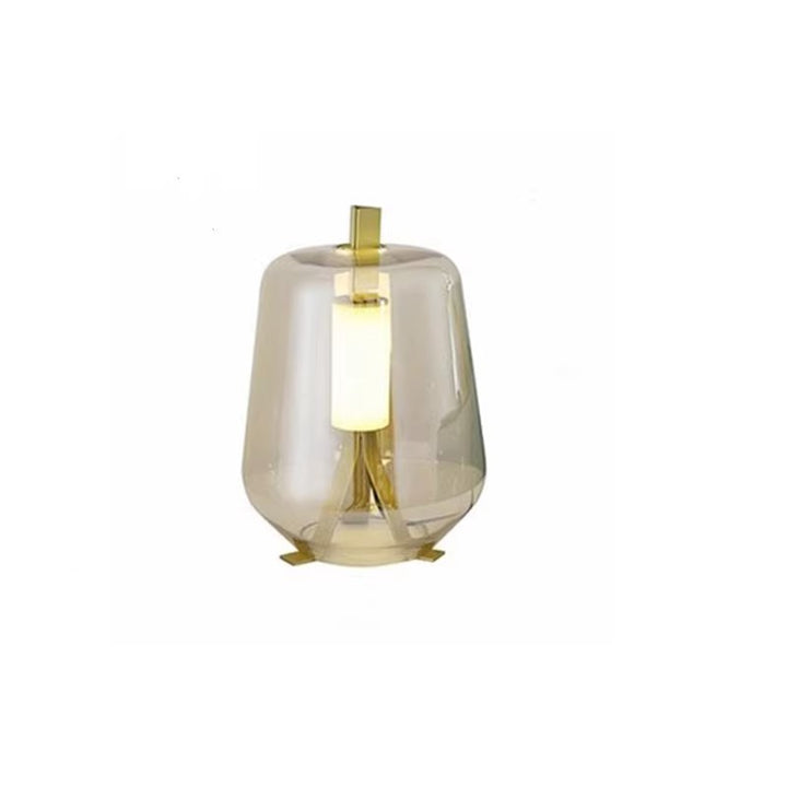 Moderne Tischlampe mit transparentem Glasschirm