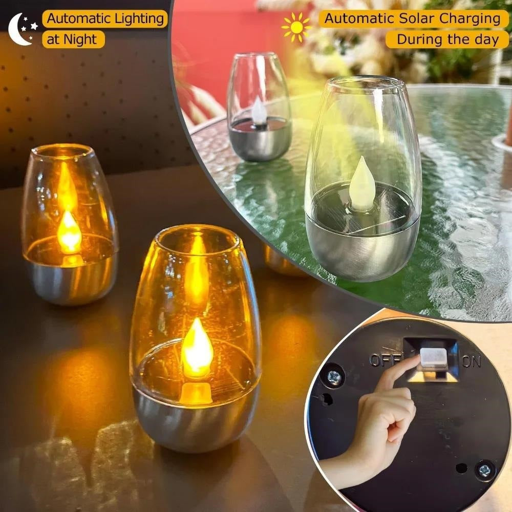 LED flammenlose Glas Teelichtlaterne Paar mit realistischem Flackerflame und Metallbasis