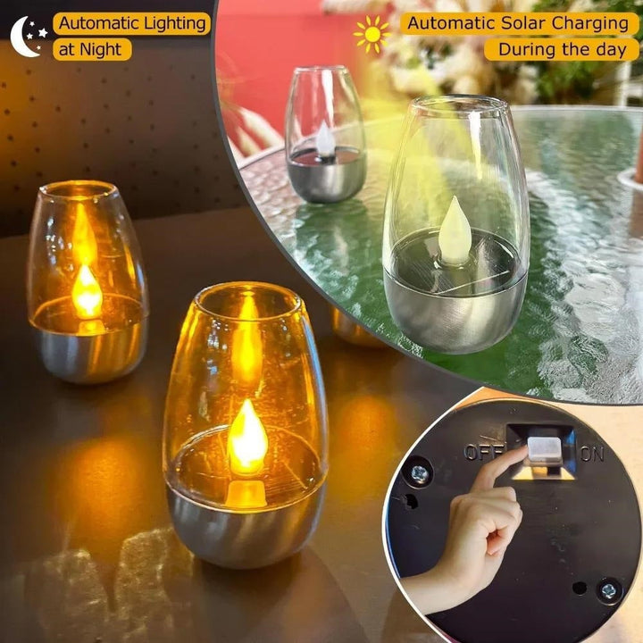 LED flammenlose Glas Teelichtlaterne Paar mit realistischem Flackerflame und Metallbasis