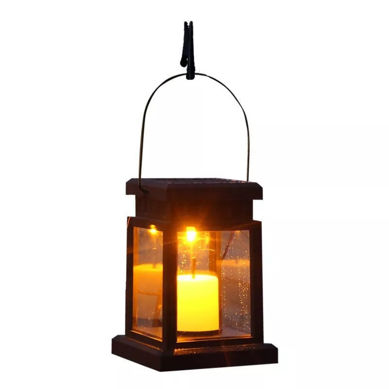 Outdoor Hängende LED Faux-Kerze Glas-Pane Solar Laterne