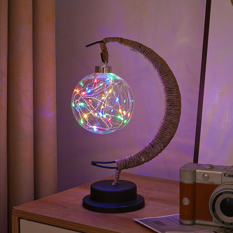 Dekorative Glas-Apfel-LED-Tischlampe mit Mondform-Seilumwickelständer