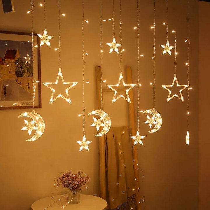 LED Acryl Hängende Weihnachtsvorhang Lichterset mit Rentier Baum Glocke und Stern Ornamenten