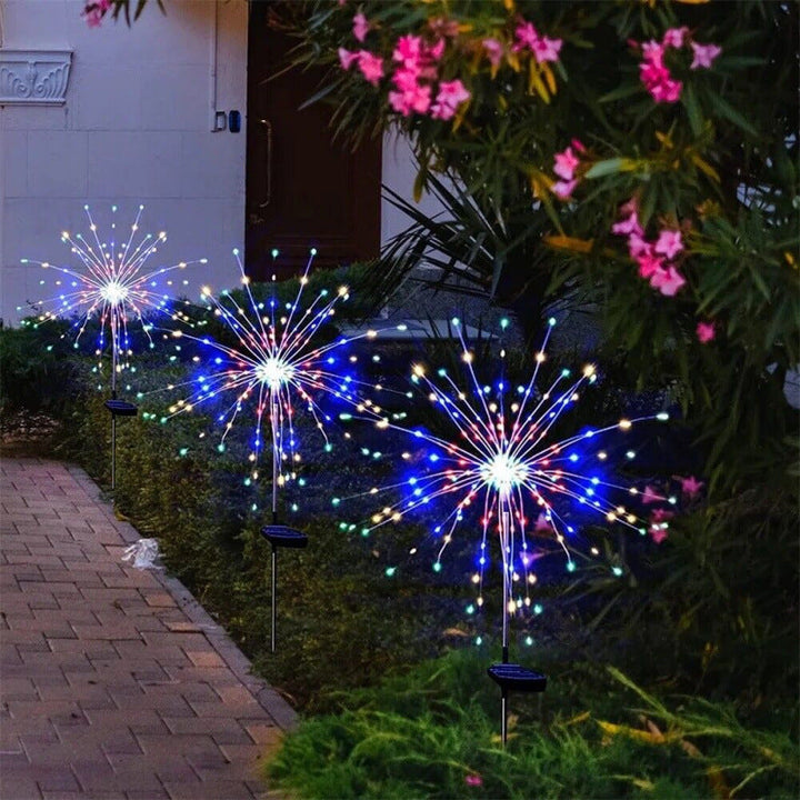 Solarbetriebene LED Feuerwerksgartenstehleuchten mit Funkelburst-Design
