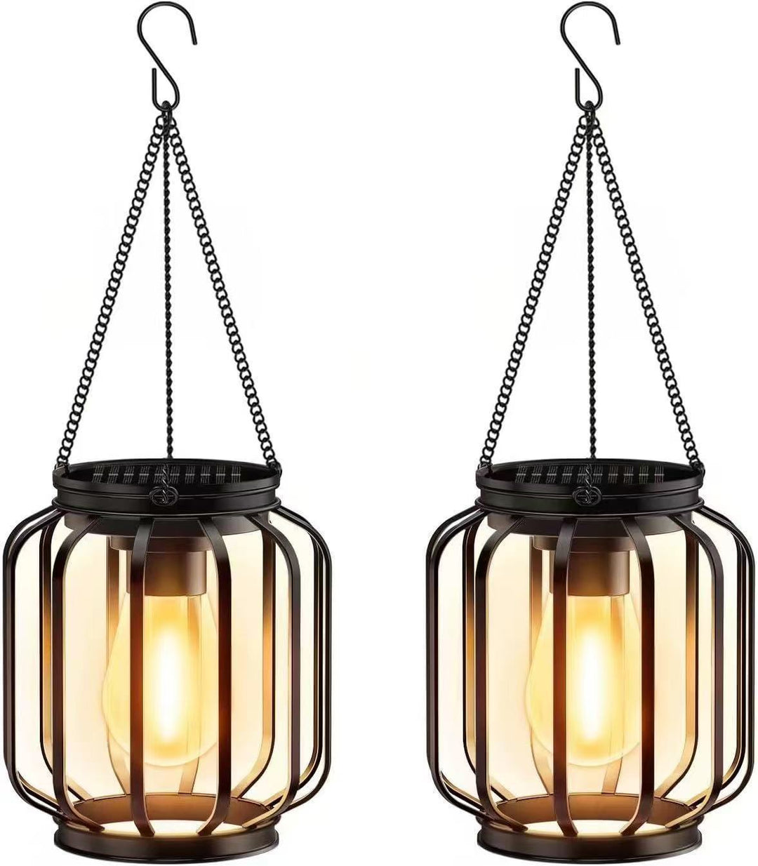 Outdoor Solar Hängeleuchten aus Metallkäfig mit warmem LED-Kerzenlicht