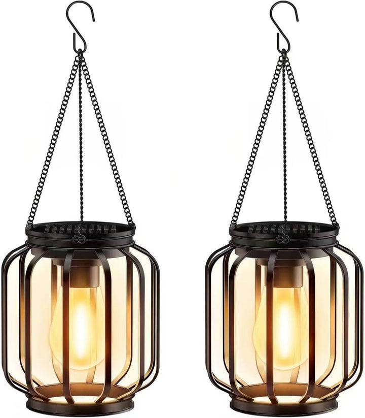 Outdoor Solar Hängeleuchten aus Metallkäfig mit warmem LED-Kerzenlicht