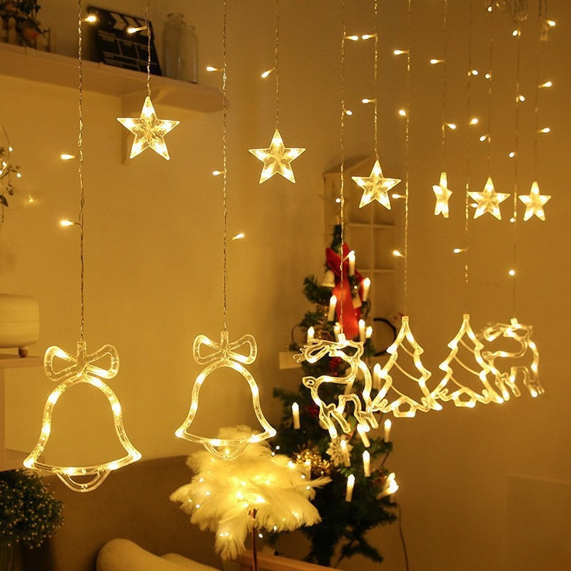 Hängende Stern- und Halbmond-LED-Vorhang-Lichterkette für Schlafzimmer-Ambiente