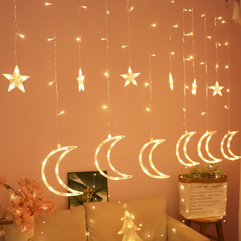 LED Acryl Hängende Weihnachtsvorhang Lichterset mit Rentier Baum Glocke und Stern Ornamenten