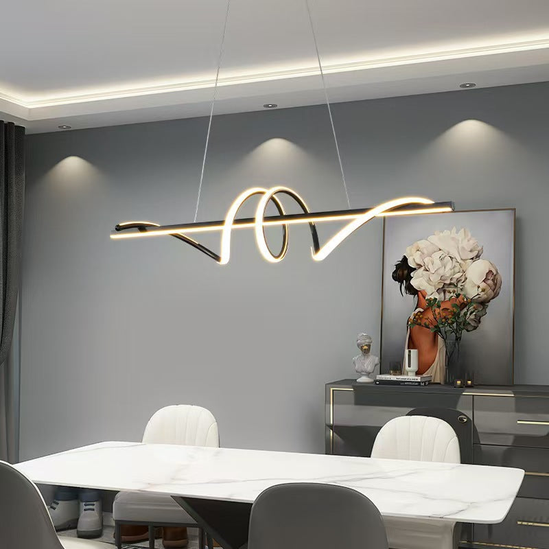 Skulpturale LED-Wellen-Linear-Pendelleuchte mit Schlaufenakzent