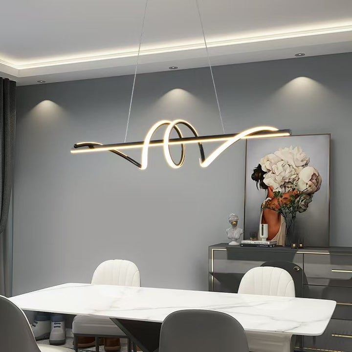 Skulpturale LED-Wellen-Linear-Pendelleuchte mit Schlaufenakzent