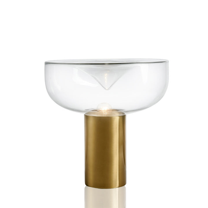 Moderne Glastischlamp mit goldener Basis