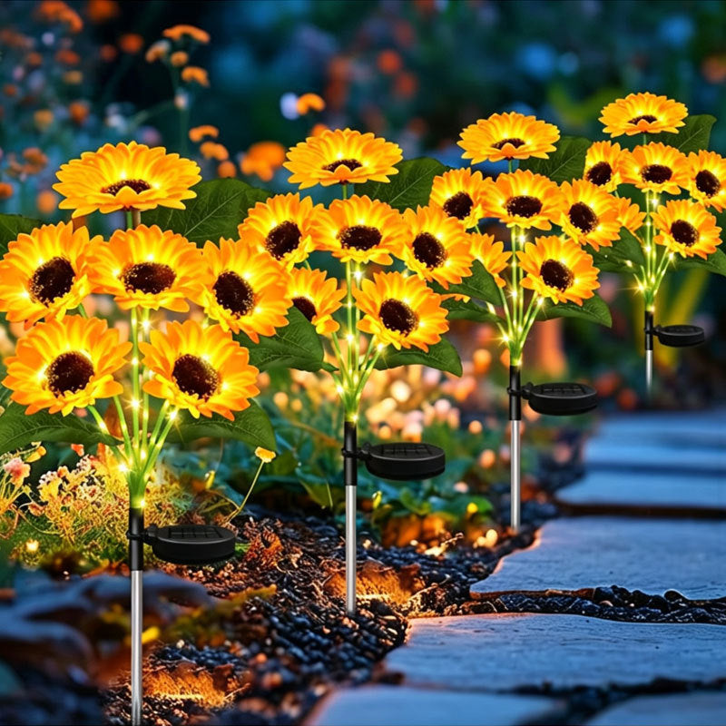 Solarbetriebene LED-Sonnenblumen-Gartenstehlampe mit wasserdichtem Panel und verstellbarem Stengel