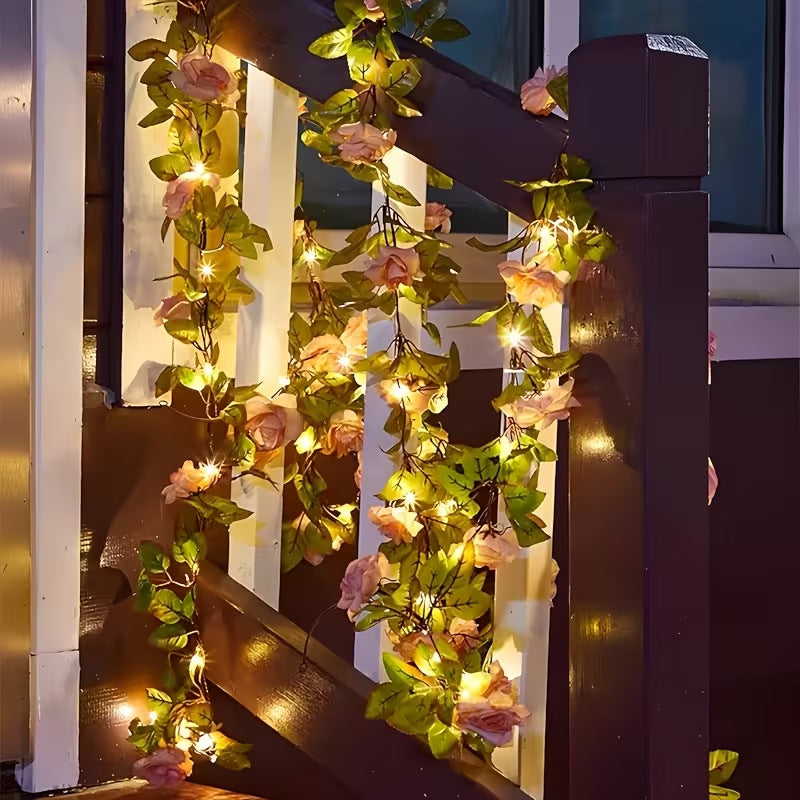 Romantische Rosenranken-LED-Girlande mit Mikrolichtern und wetterfestem flexiblen Stamm